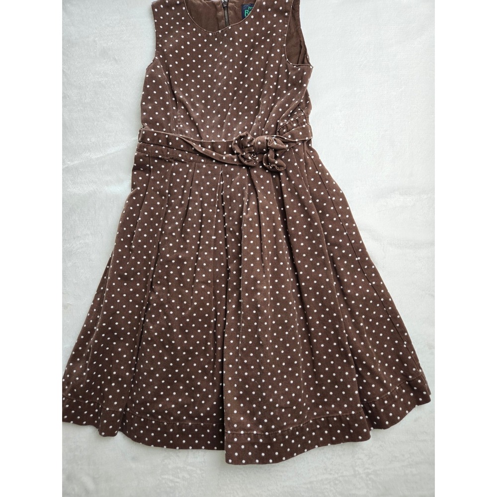 Mini Boden Girls Brown Polka Dot Cotton Dress Size 7-8Y 33058‎